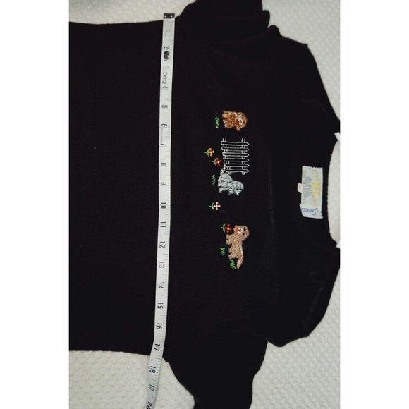 Vintage Cyn Les Womens Medium Black Shirlee Designs Embroidered Sweater Dogs‎ - Picture 6 of 9